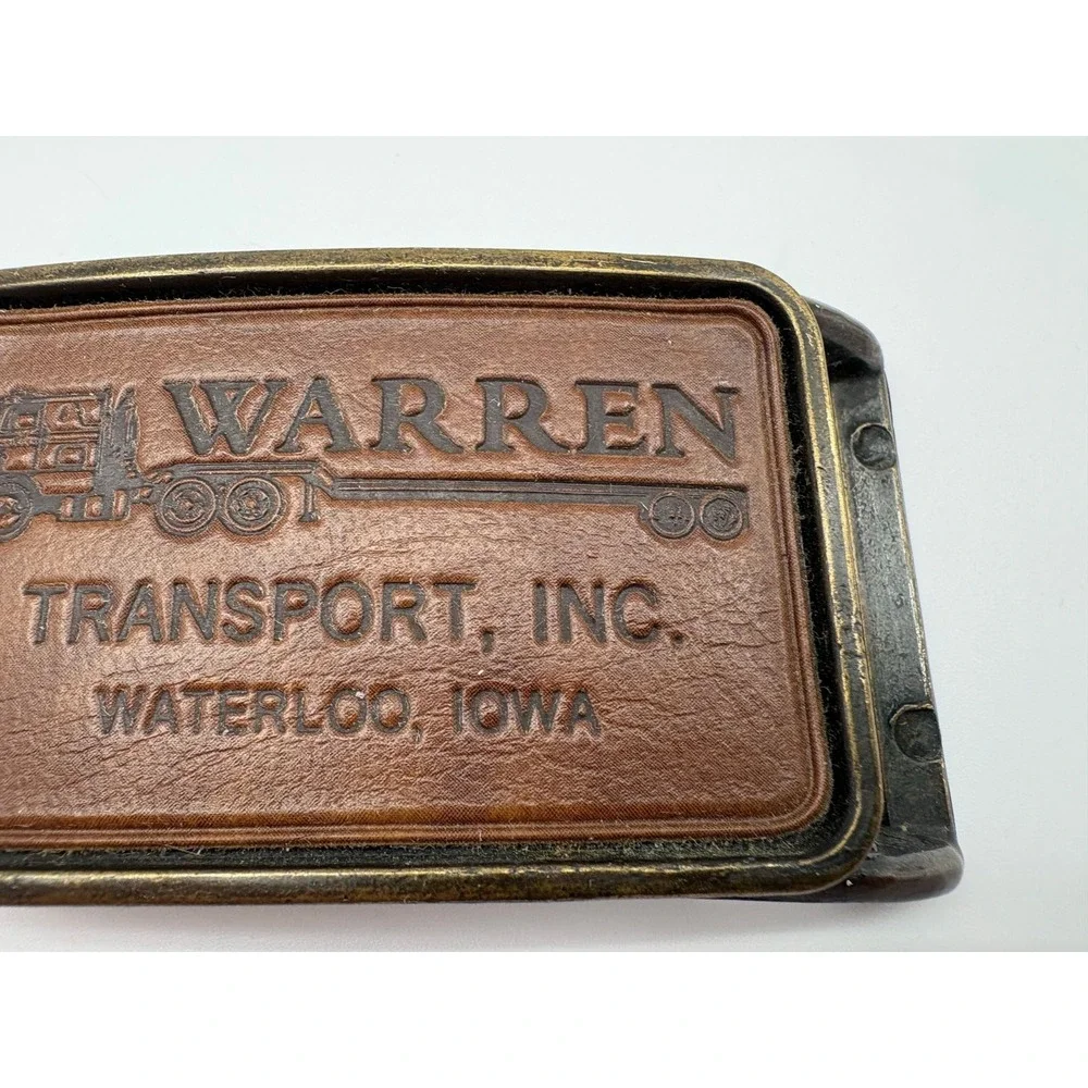 Vintage Warren Transport Inc.‎ Belt Buckle Waterloo Iowa Leather & Brass Semi